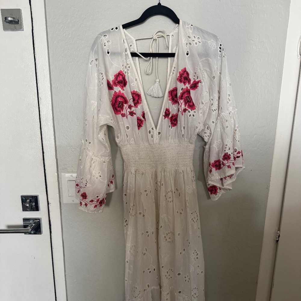 MISA Los Angeles White Embroidered Eyelet Maxi